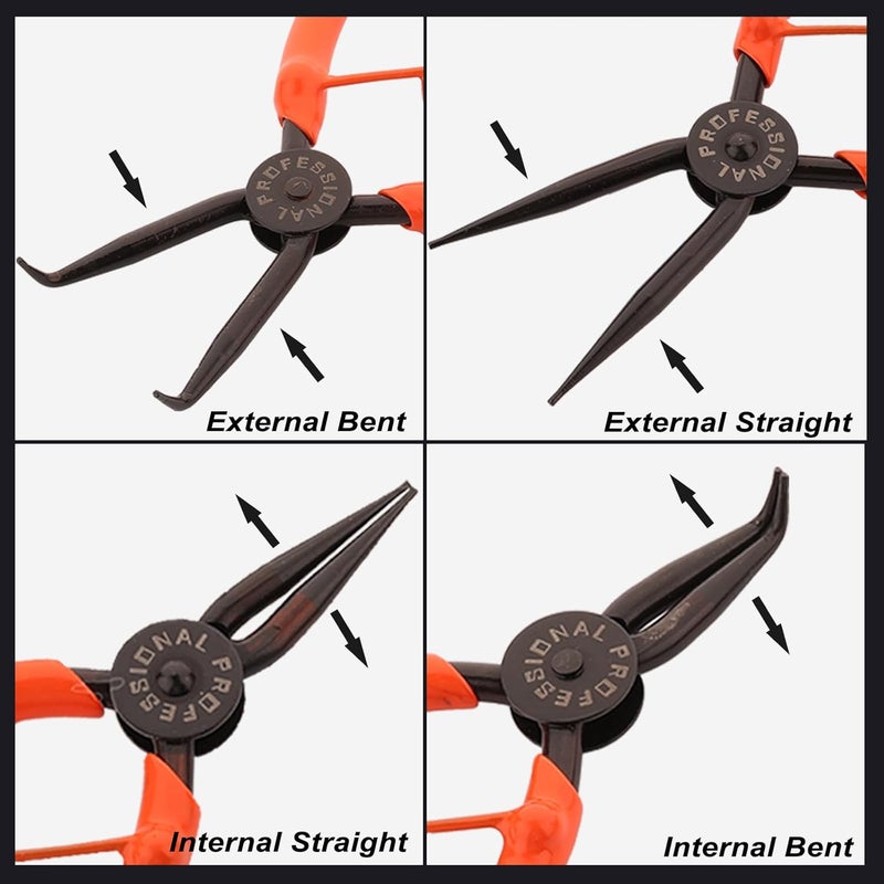 Ieusew 7-inch Snap Ring Pliers Set, 4-piece Heavy Duty Internal/External Circlip Pliers Kit (Tip Diameter 1.5mm), Straight/Bent Jaw, Cr-v Steel, for Ring Remover Retaining, Storage Case Included. - Image 4